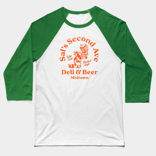 "Sal's Second Ave Deli & Beer" Cool New York Style Deli Art Baseball T-Shirt by The Whiskey Ginger